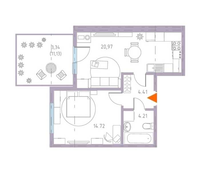 Однокомнатная квартира в : площадь 47.65 м2 , этаж: 1 – купить в Санкт-Петербурге